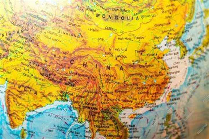 A close up of China on a globe