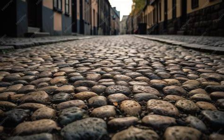 cobblestone street in front of colorful houses