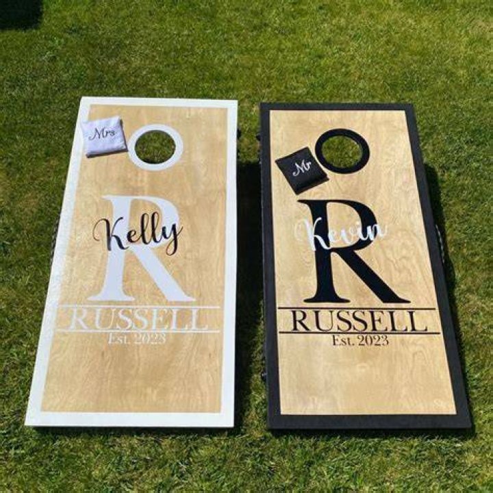 Cornhole Decals Initial Name Est Date Wedding Cornhole Etsy Custom