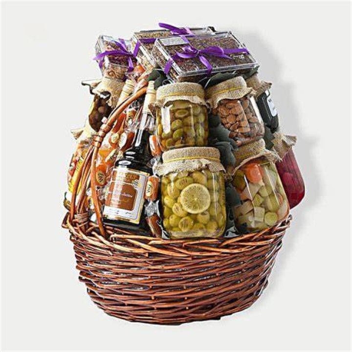 Gift basket of sweets, savoury goods and candies