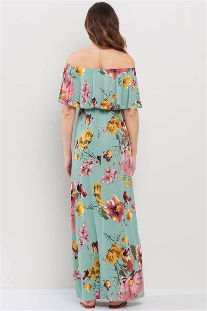 Hello Miz Women&rsquo;s Floral Ruffle off Shoulder Maternity Dress, best maternity photoshoot dresses