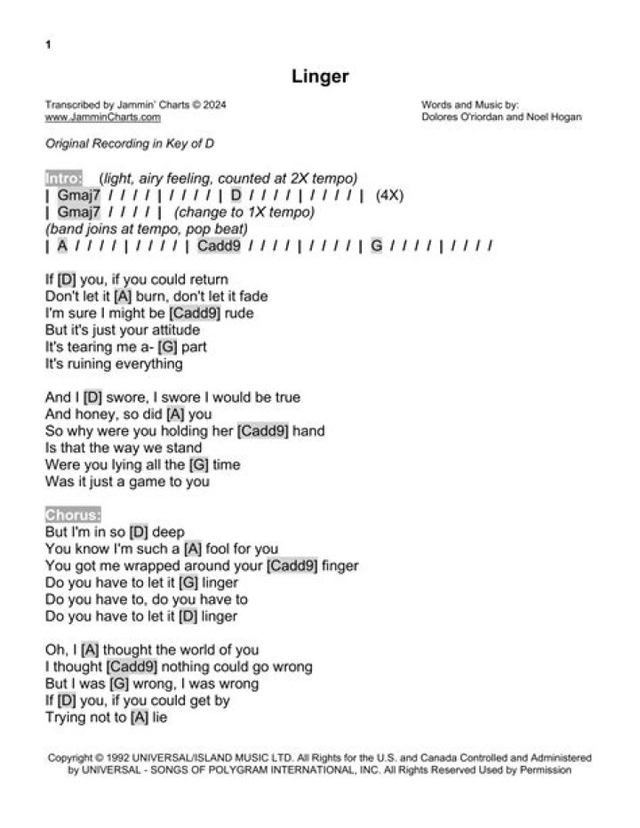 Lyrics & Translations of Linger by Sami Thompson