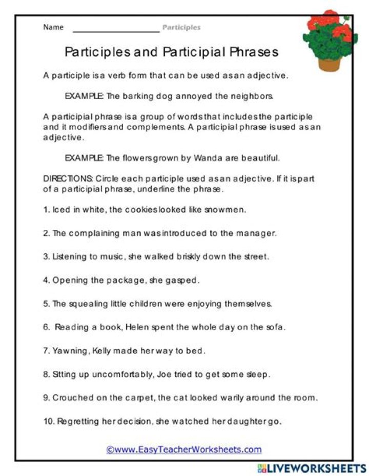 Participles And Participial Phrases Worksheets