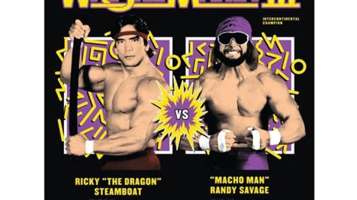 Steamboat assaults Savage with Macho Man stuck in the ropes