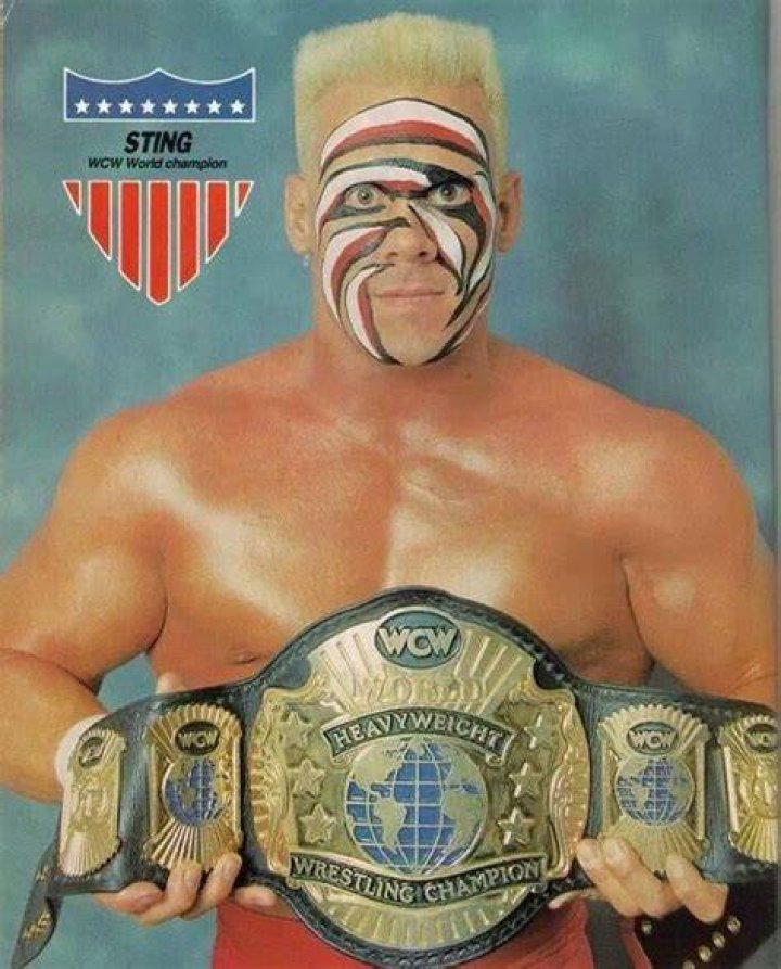 Sting holding the WWE World Heavyweight Championship
